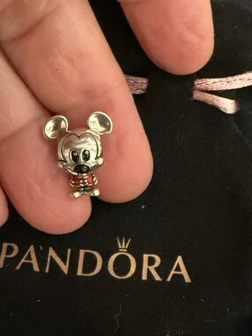 Pandora Silver Mickey Mouse Charm with Red Accent